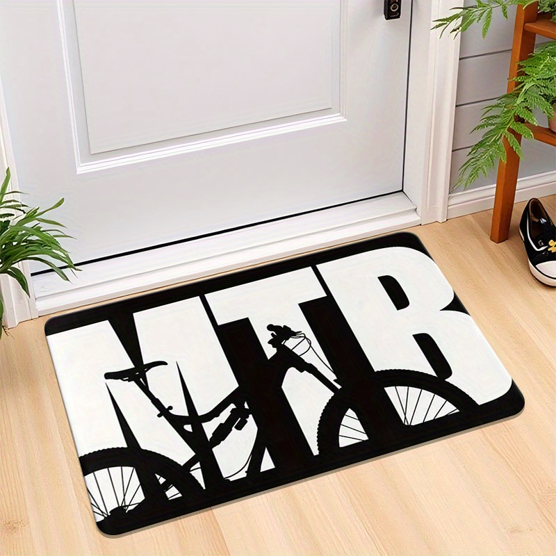 Mountain Biking Game - Mountain Bike Silhouette MTB Design Doormat,